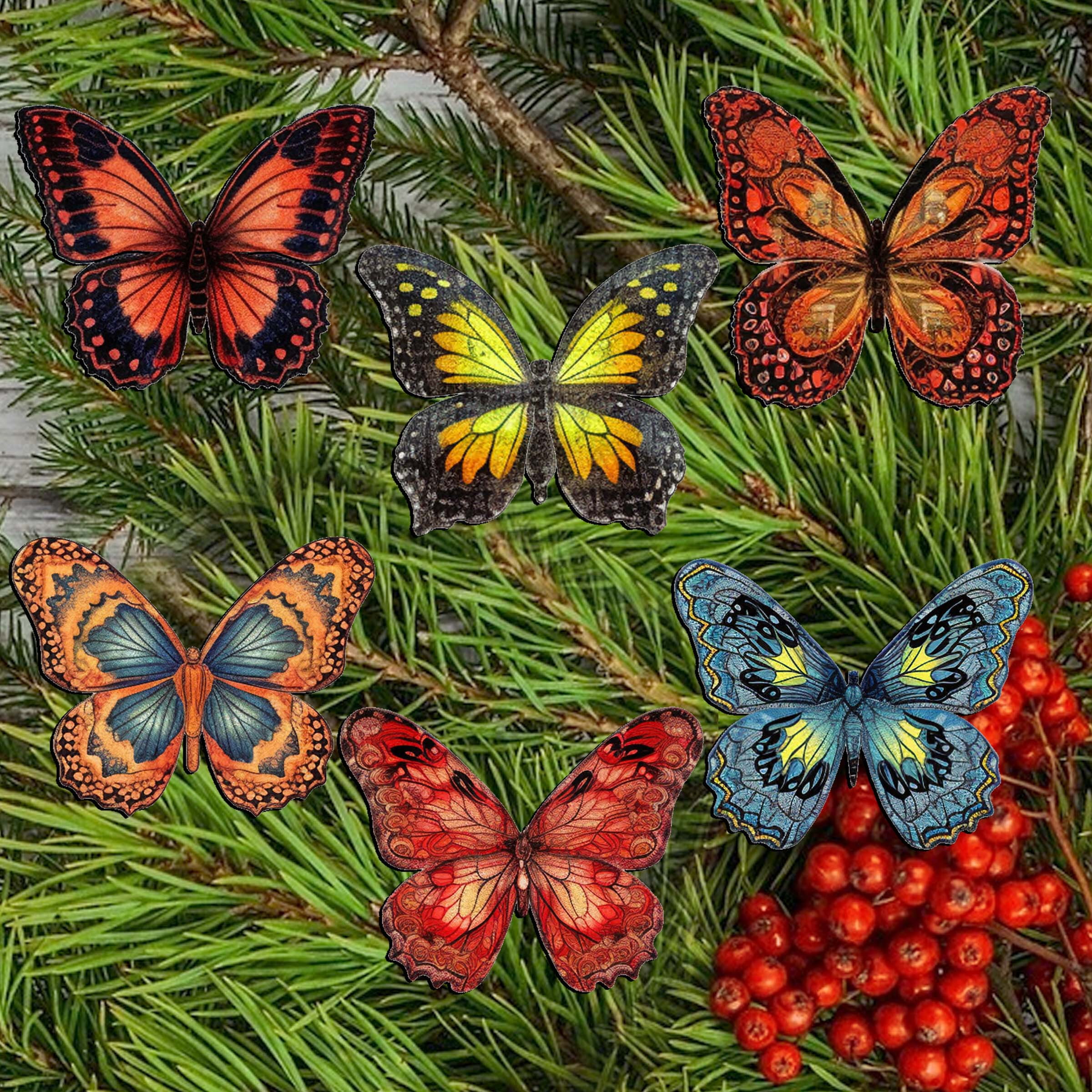 Summer Butterfly Decorative Wooden Clip-on Ornaments of 6 by G. Debrekht - Christmas Decor - 8090012-2C-S6