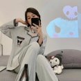 thumbnail image 2 of Sanrio Kuromi-Pijama de manga larga para mujer, conjunto de ropa de casa informal holgada, cárdigan con solapa, pantalones, Otoño, novedad, 2 of 3
