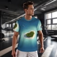 thumbnail image 3 of Wukai Paradise Island Print Men's Short-Sleeved Mesh T-Shirt,Quick-Dry Short Sleeve Workout T-Shirt-, 3 of 8