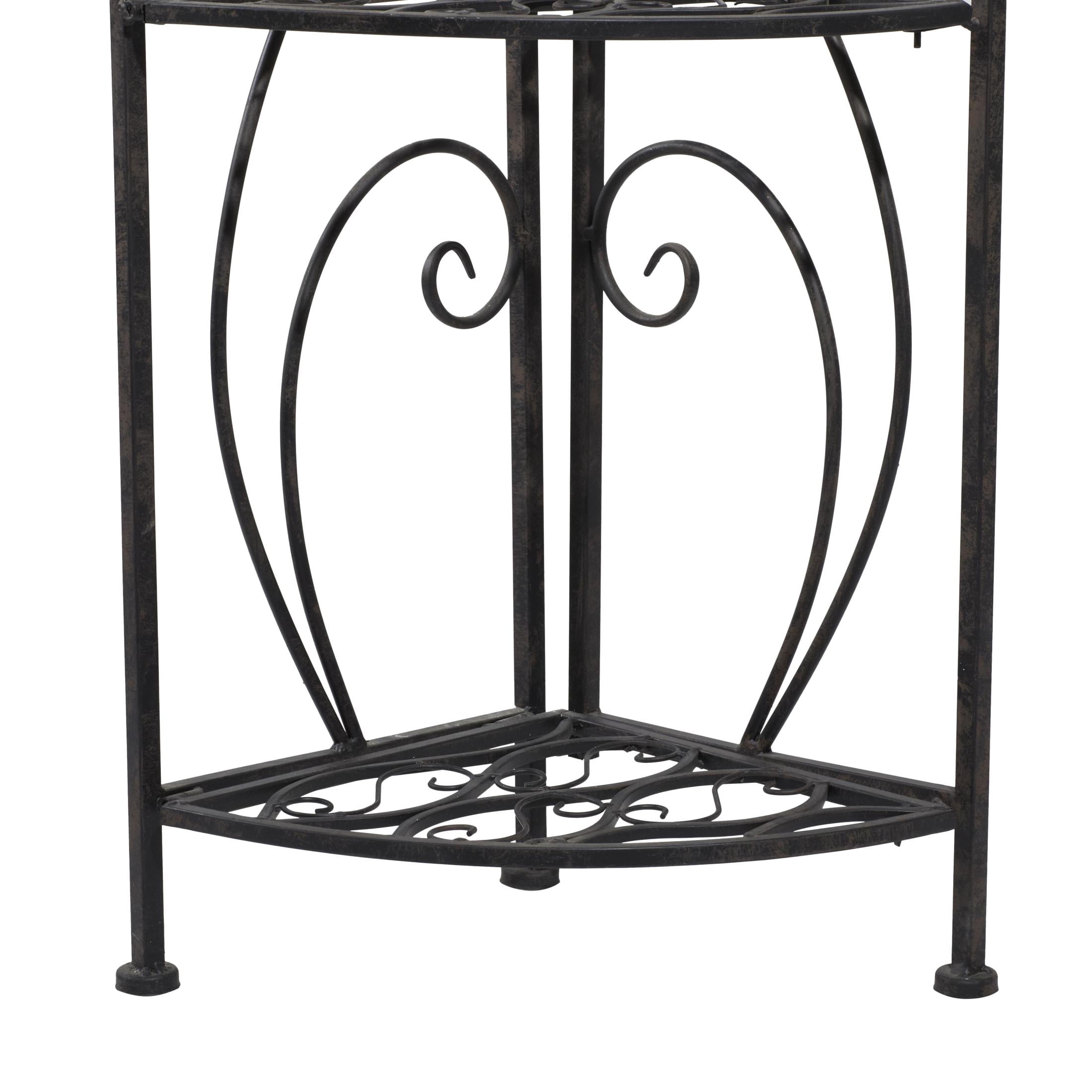 DecMode 17" x 60" Black Metal Scroll Indoor Outdoor Arched Tall Folding Corner 4 Shelf Bakers Rack, 1-Piece