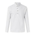 thumbnail image 5 of Lroveb Mens Linen Shirts Loose Fitting Shirt Stand Collar Long Sleeve Shirt White, 5 of 6