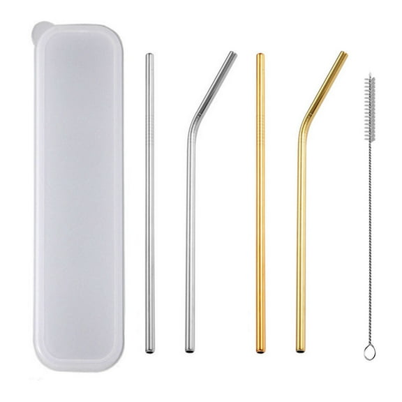 Reusable Drinking Straws Metal Stainless Steel With 1 Cleaning Brush Portable Box