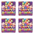 thumbnail image 1 of Birthday Coaster Set of 4, Pastel Colored Backdrop Creamy Cupcakes Hearts Rain and Balloons, Square Hardboard Gloss Coasters, Standard Size, Multicolor, by Ambesonne, 1 of 2