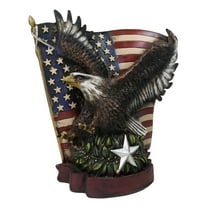 American Bald Eagle With Olive Branch Soaring by US Flag Desktop Figurine