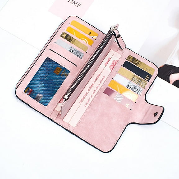 UPOUART Pink Frosted PU Long Wallet with Snap Closure and Zipper Pocket for Daily Use