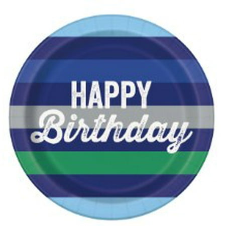 10 Green & Blue Stripes Birthday 9 Plates-CDU