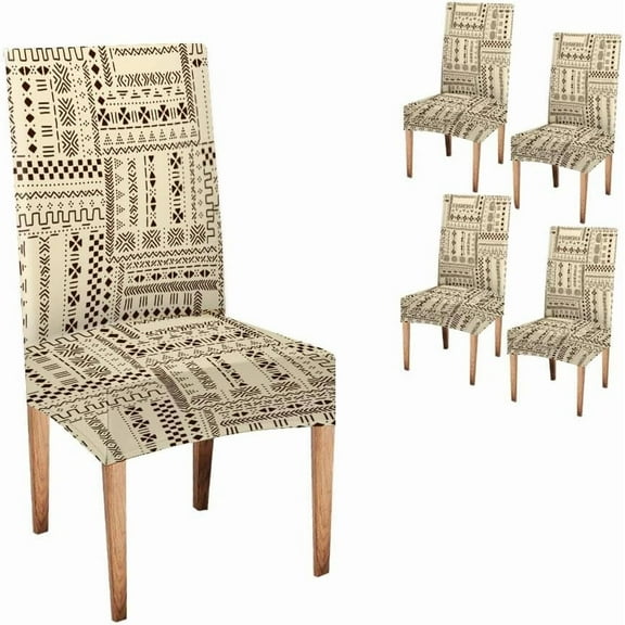 Dining Chair Slipcover Chair Cover Set of 4 Boho Square Stripe Stretch Chair Covers for Kitchen Home or Party