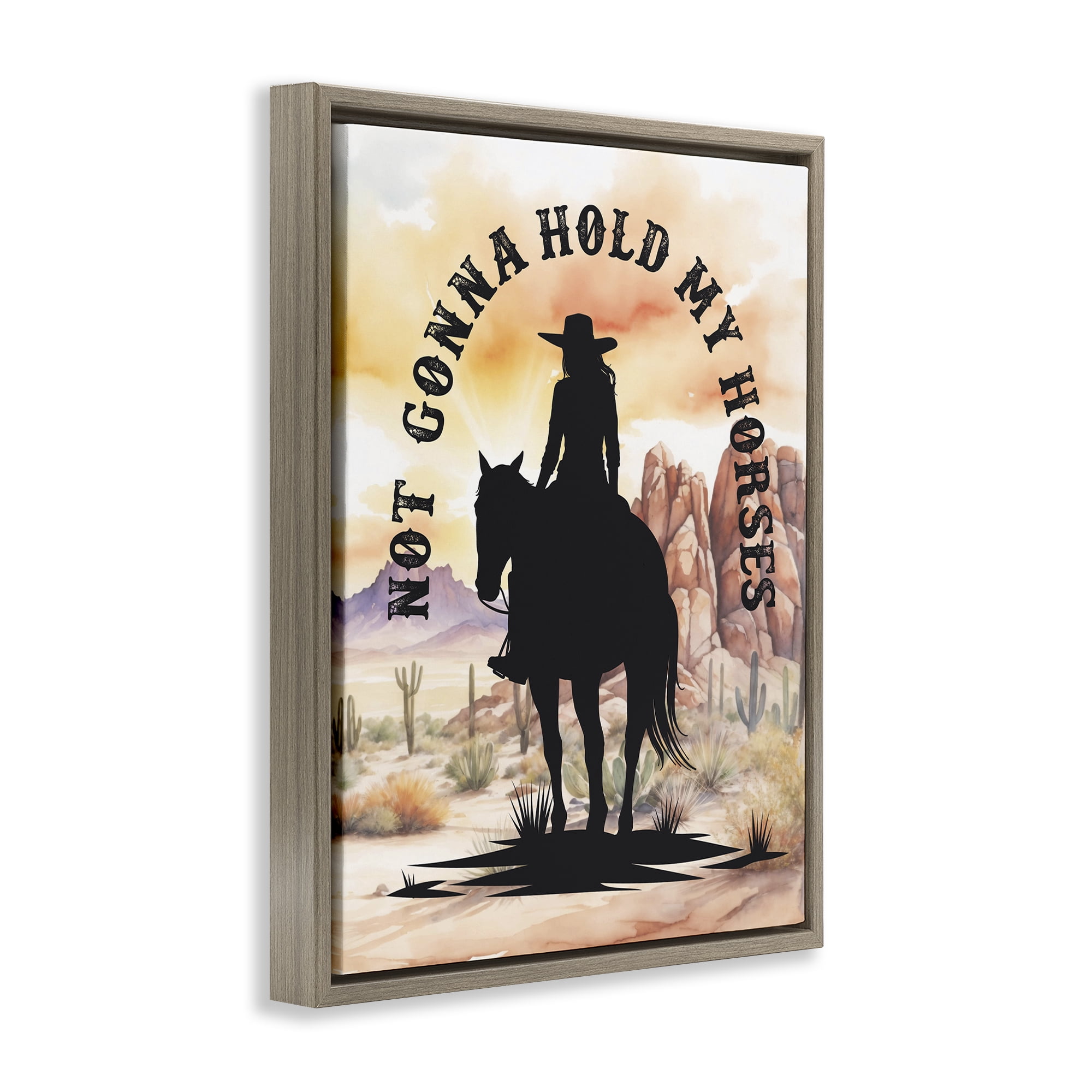 Stupell Industries Not Gonna Hold My Horses People Painting Brown Floater Framed Canvas Art Print Wall Art, 17 x 21