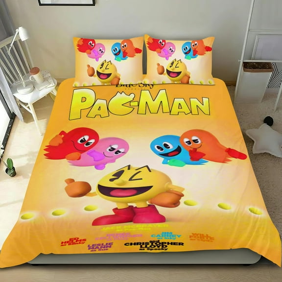 Pacman-themed Bed Sheet Set Three Piece Set Comfortable And Skin Friendly Unique Design Home Decor Gifts For Family Friends fans54''x79''（135cm*200cm）