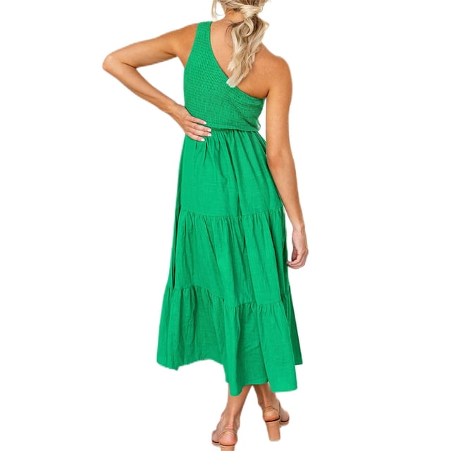 Vestido largo Qarigey Sin mangas plisado un hombro Verde claro, Talla XL