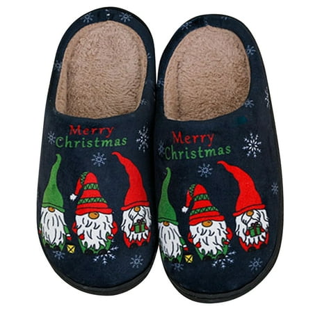 

Santa Claus Dwarf Fluffy Fur Slippers Winter Cozy Warm Slippers Indoor Furry Shoes for Men Women Black 38-39