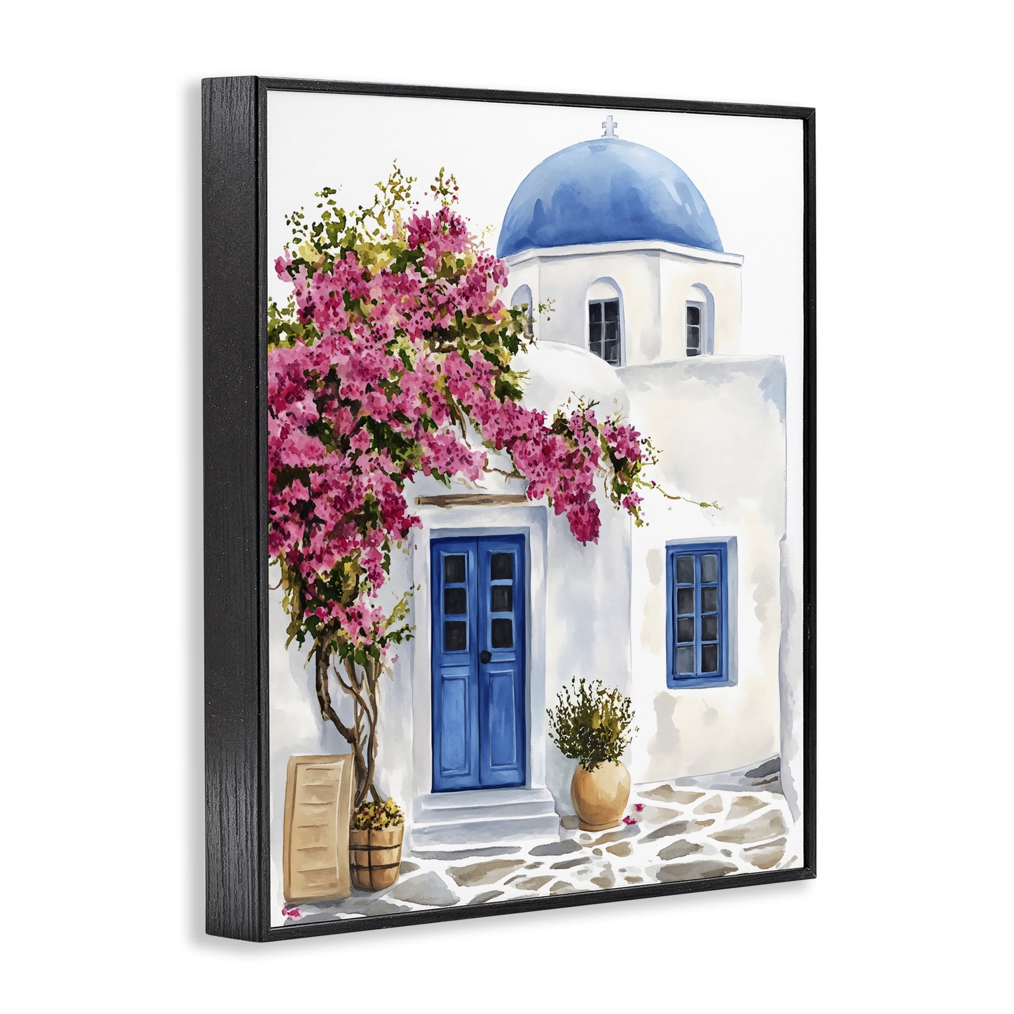 Stupell Industries Santorini House with Bougainvillea Black Framed Giclee Art, design by LSR Design Studio