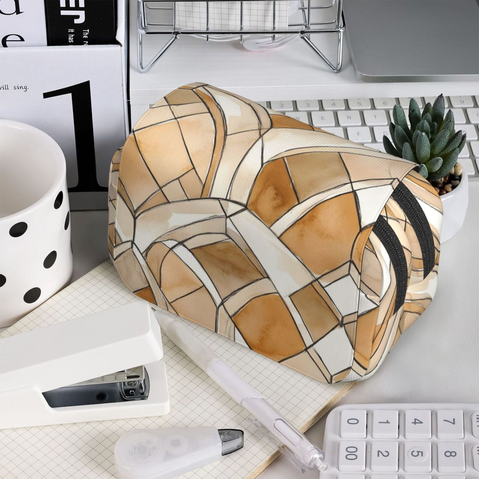 Large-Capacity Flip-Top Double-Layer Pencil Case, Multi-Functional Pocket Pen Case, Durable Stationery Organizer Sandybrown Moroccan Trellis Hand-Drawn Sketch_2