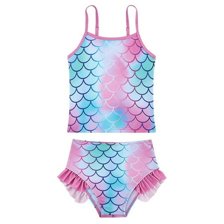

LYMAYTER 2Pcs Girls Swimsuits for Kids Sling Top + Shorts Swimwear Bikini Outfit Toddler Summer Cute Print Bathing Suit Bikini Set for 5-12Y