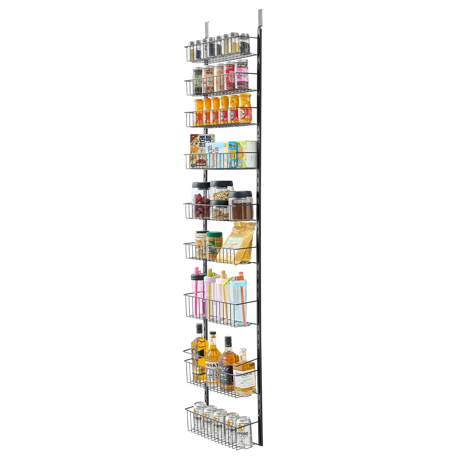 9-Tier Over The Door Pantry Organizer, Heavy-Duty Steel, Adjustable Baskets, 29.8 lbs Capacity, Black, for Kitchen Laundry Bathroom