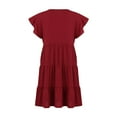 thumbnail image 4 of Women ‘s Summer Ruffle Sleeve  Neck Mini Dress Solid Color Casual Loose Flowy Swing A Line Pleated Beach Sundress, 4 of 7