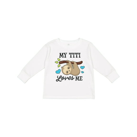 Inktastic My Titi Loves Me with Sloth and Hearts Boys or Girls Long Sleeve Toddler T-Shirt