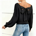 thumbnail image 2 of PMVFHDE Elegant Knit Pullover Sweater Soft Casual Long Sleeve Top With Bow Detail Comfortable Loose Fit Tunic For Everyday Wear&nbsp;Womens Tops Black,L, 2 of 4