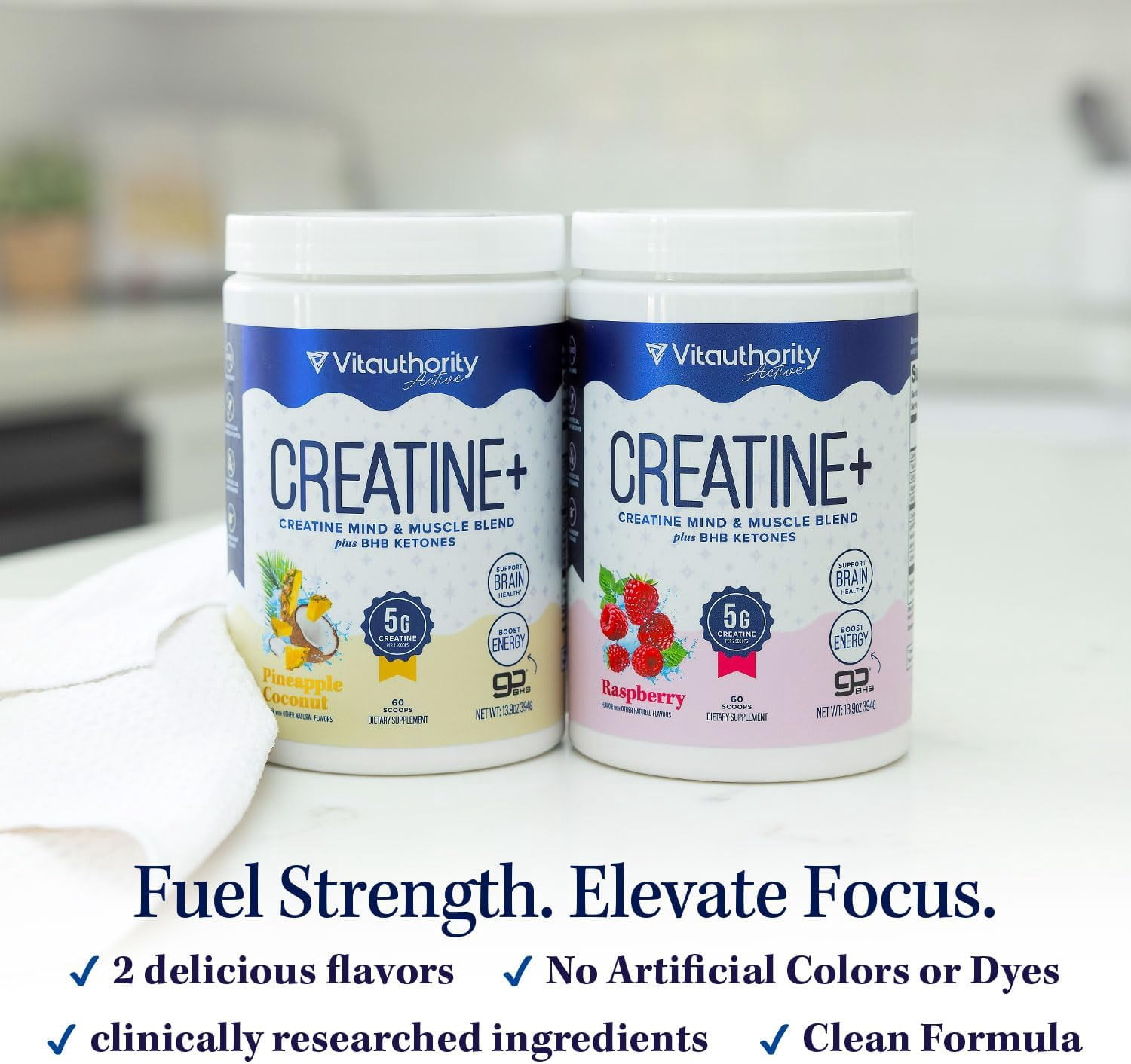 Vitauthority Creatine Powder for Women with goBHB and CognatiQ, Pineapple Coconut, 60 Servings