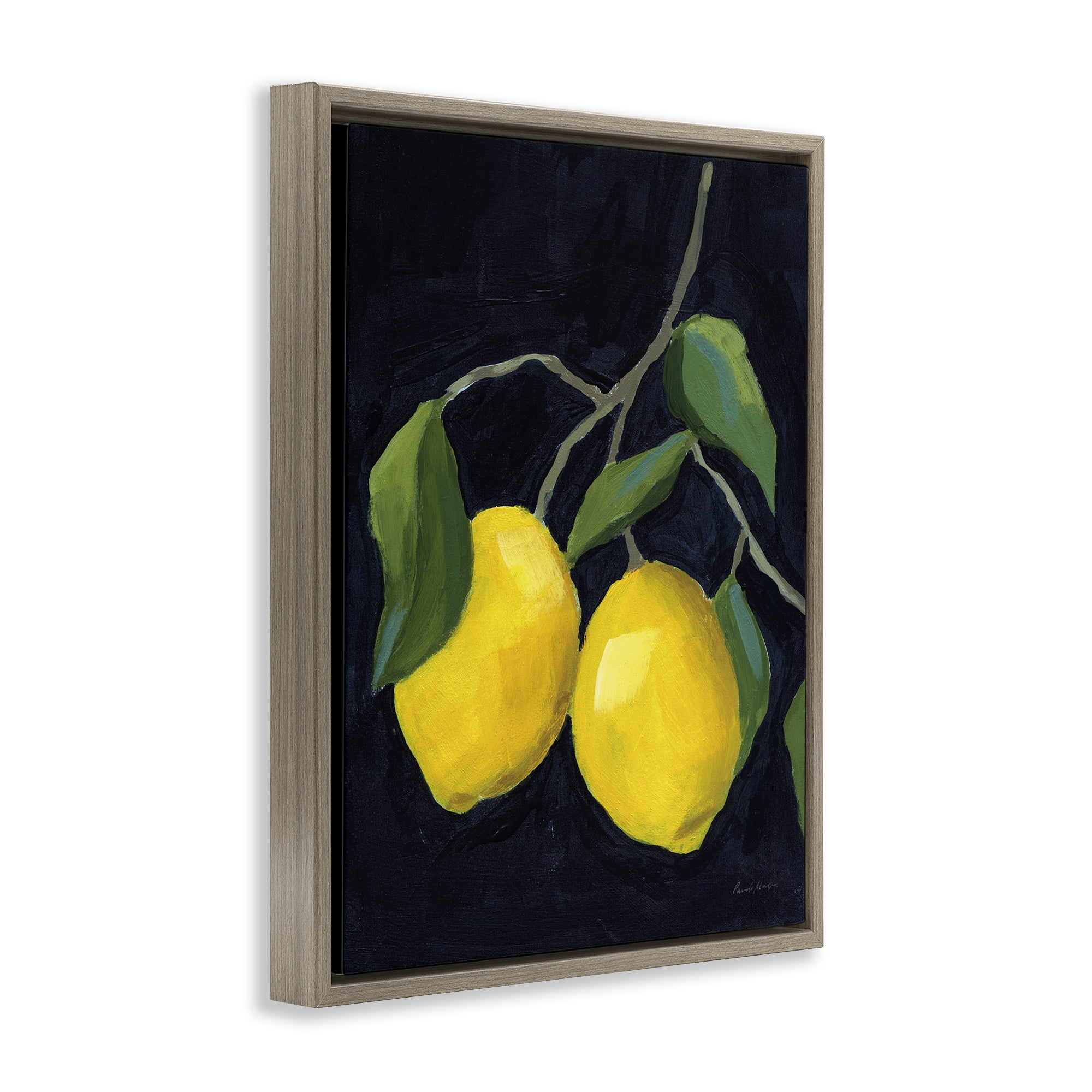 Stupell Industries Two Lush Lemons Food & Beverage Painting Brown Floater Framed Canvas Art Print Wall Art, 17 x 21
