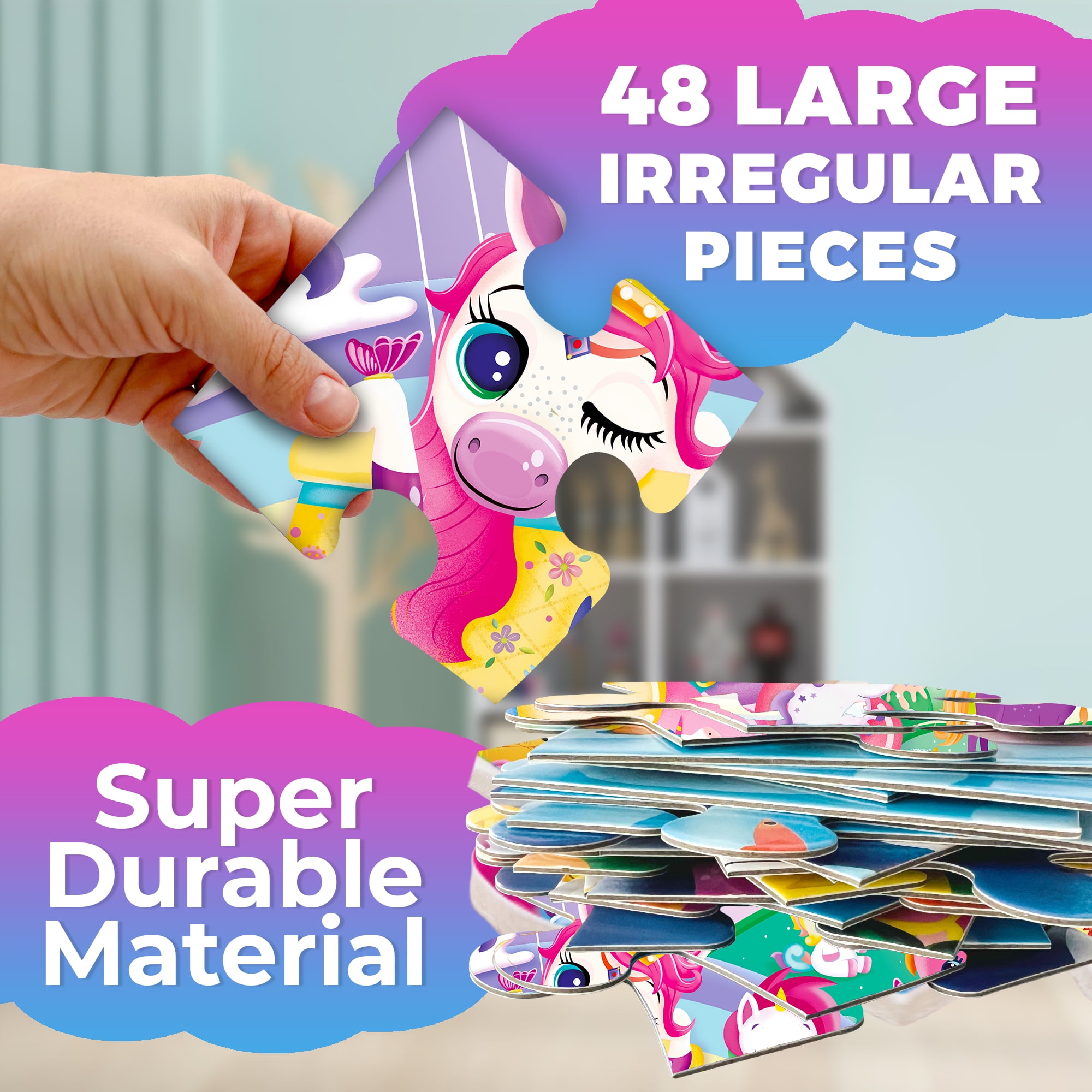 Quokka Floor Puzzles for Kids Ages 4-6 – 48 Large Piece Unicorn Jigsaw Puzzles – Educational Toys for Children 3 5