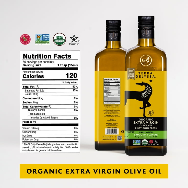 Terra Delyssa Organic Extra Virgin Olive Oil, 34 fl. oz. Glass