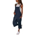 thumbnail image 2 of Sakmal Plus Size Casual Jumpsuits for Women Solid Cargo Wide Leg Cottonand Linen Overalls Sleeveless Cropped Blue Square Neck Pants for Women, 2 of 8
