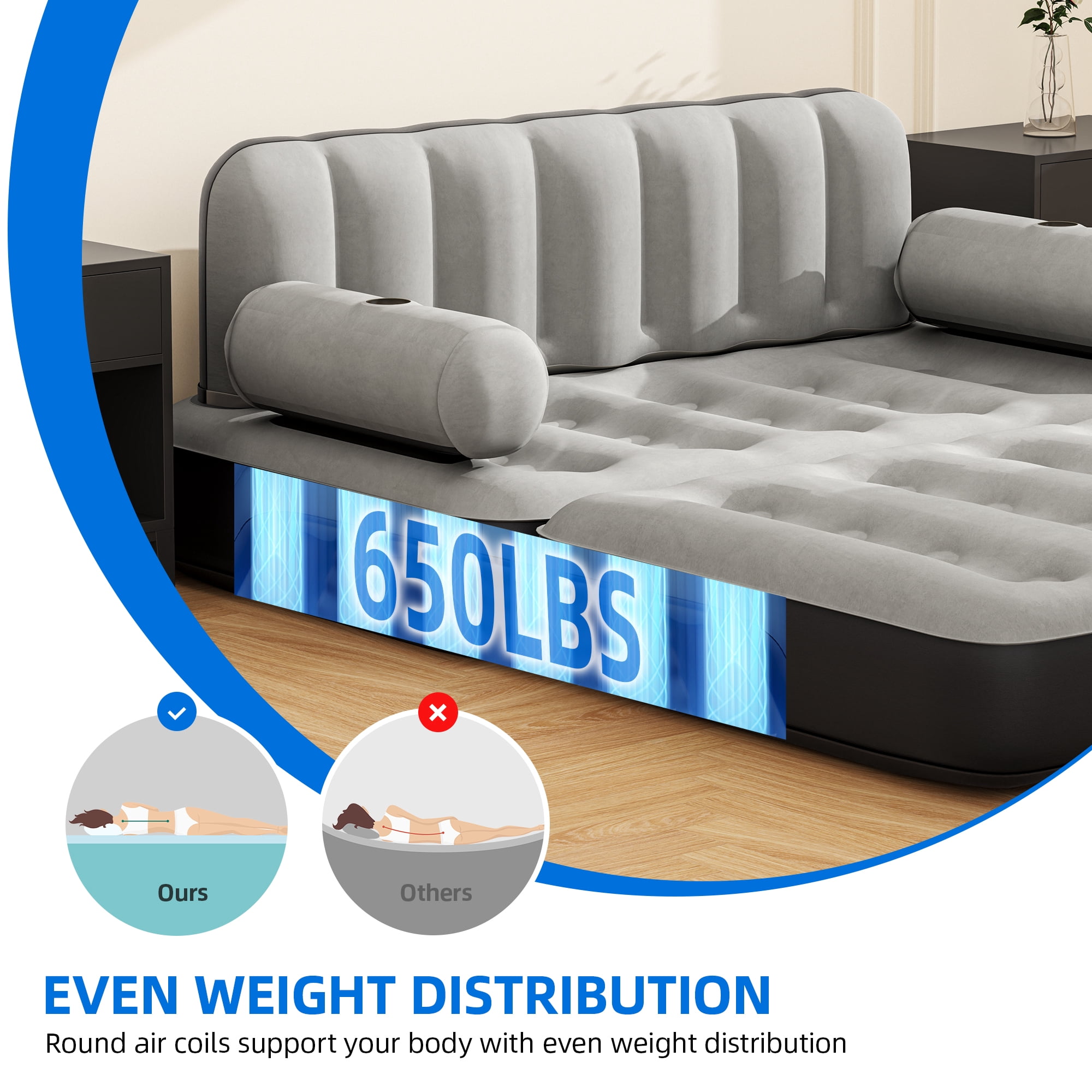 Dextrus Queen Size Air Mattress with Built-in Air Pump, Black Bed Skirt & Gray Top Includes Repair Kit & Storage Bag, Supports Inflation/Deflation