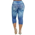 thumbnail image 6 of VSNOW Women Plus Size Casual Imitation Denim Print High Waist Capri Leggings, 6 of 6