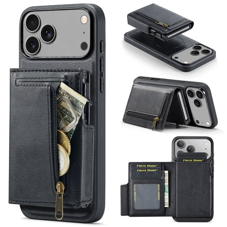 TECH CIRCLE For iPhone 7/8/SE (2nd/3rd Gen) Magnetic MagSafe-Compatible PU Leather Back Cover Case with Removable Magnetic Phone Wallet, Multiple Card Slots, Protective, Lightweight, Black