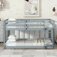 thumbnail image 2 of Twin Over Twin Bunk Bed, UHOMEPRO Solid Wood Bunk Bed with High Safety Rail, Ladder, Heavy Duty Bunk Beds, Space-Saving Bedroom Dorm Room Furniture, Gray, 2 of 10