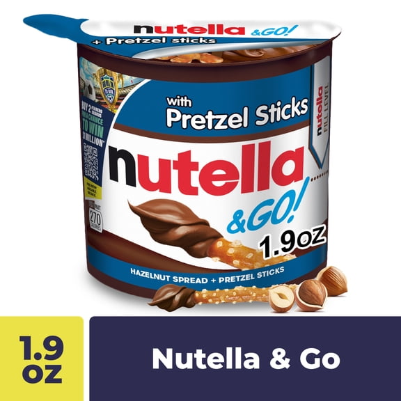 Nutella & GO! Chocolate Hazelnut Spread with Cocoa Pretzel Sticks, Portable Single Serve Snack Pack, 1.9 oz