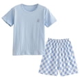thumbnail image 1 of Nwiuh Toddler Baby Girl Summer Clothes Ruffle Ribbed Knit Short Sleeves T-Shirt Tee Tops + Shorts Cute Outfits Set (Blue, 9-10 Years), 1 of 7