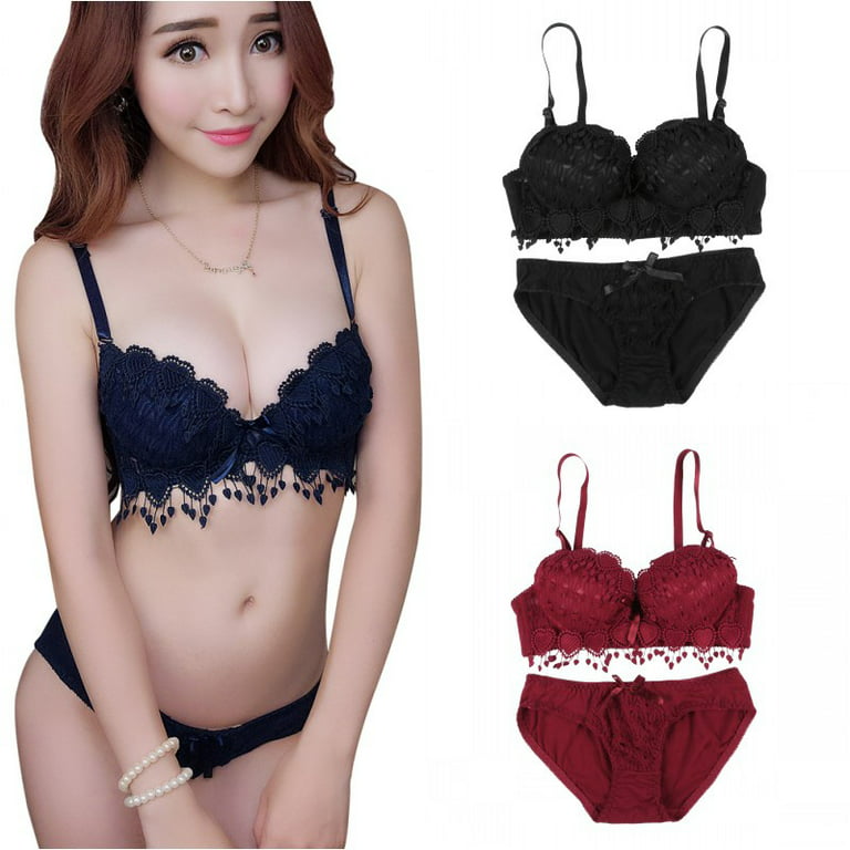 Clearance!Female Bra and Panty Set Floral Lace Two Piece Bralette Lingerie  Set Push Up Bra Set Lace Underwear Set Underwire Brassiere Outf 