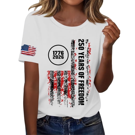 YVNAURA America's Semiquincentennial 250 Years Women's Short Sleeve Tee Under $20 2026 Independence Day Top USA Retro Flag Graphic Shirt for 4th of July