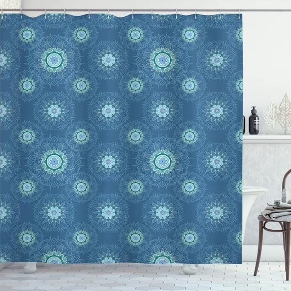 Ambesonne Blue Mandala Shower Curtain, Intricate Floral Motif, 69"Wx84"L, Pale Blue Multicolor