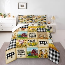 Castle Fairy Pig Cow Rooster Full Size Comforter Sets 3-Piece for Preppy Child,Farmhouse Floral Sunflower Bedding Comforter Set,Geometric Plaid Grid Lightweight Bedding Sets,Lightweight Room Decor