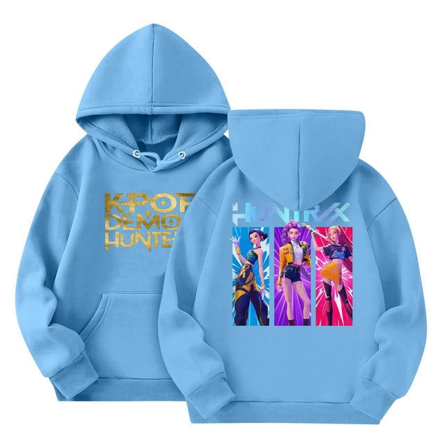 Moonsky Sudadera con capucha y cordón HUNTRX, estampado de grupo de chicas coreanas, jersey corto, suave y cómodo, top de manga larga para primavera y otoño.,Azul,110