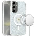 thumbnail image 2 of Designed for Samsung Galaxy S24 Plus /S24+ Magnetic Circle MagSafe Wireless Compatible Epoxy Glitter Flower Shiny Sparkle Bling Hybrid TPU Phone Case Cover [White], 2 of 7