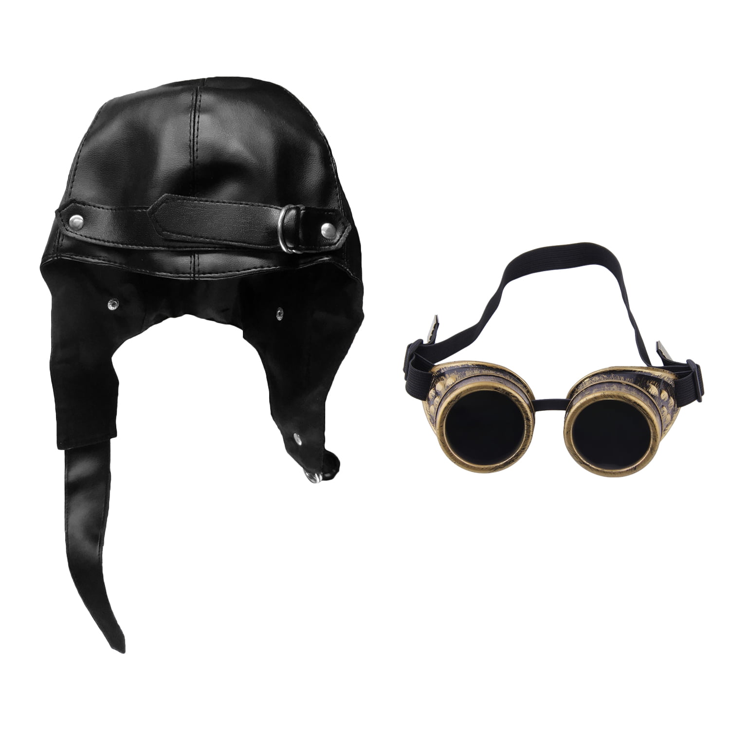 SteamPunk WW I Aviator Style Black Hat Goggles & Scarf