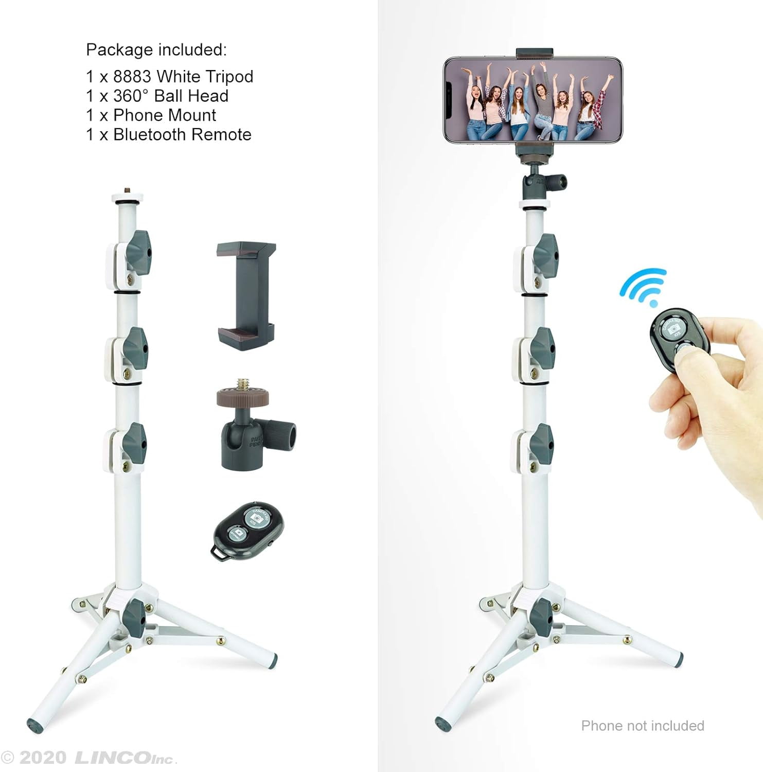 LINCO Selfie Stick 40” Extendable Selfie Stick Tripod with Bluetooth Wireless Remote Shutter for iPhone Samsung-White
