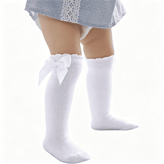 TELOLY Baby Knee High Socks Ruffle Bow Toddler Girls 0-3T | Breathable Cotton Blend,Secure Stay-Up Fit,Versatile Boot Socks Baby Knee High Socks