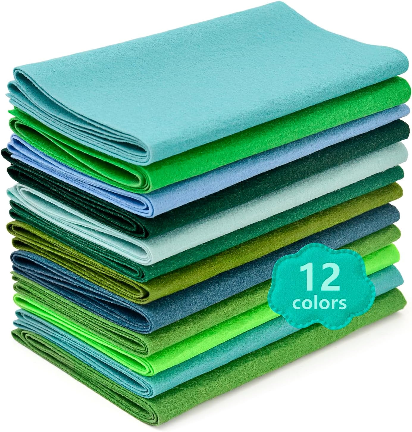 Large Stiff Felt Sheets Bundle Felt Fabric Sheets for Crafts 12 Rolls 8"x35" Soft Summer Color 12 Assorted Colors Felt Pack for Kids DIY Craft Sewing Squares Nonwoven Patchwork (Green)