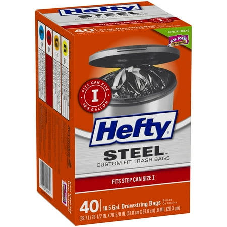 Hefty Steel Size I 10 5 Gallon Drawstring Custom Fit Trash Bags 40 Hefty Steel Size I 10 5 Gallon Drawstring Custom Fit Trash Bags 40 Ct Box