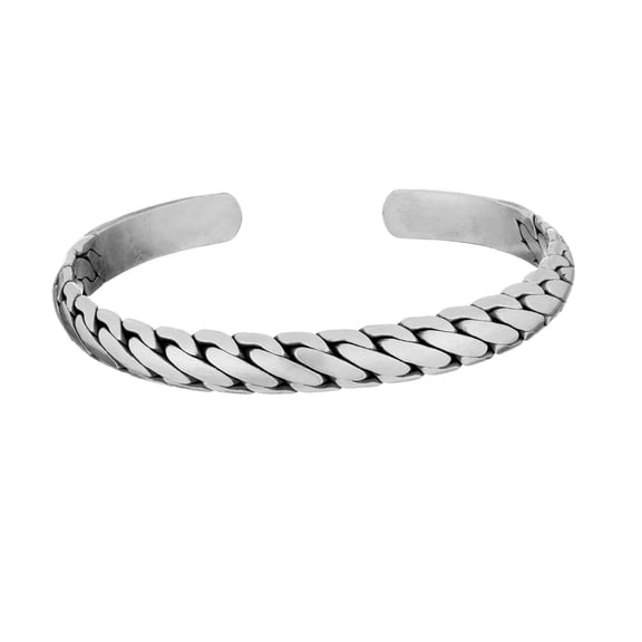 81stgeneration Women's 999 Pure Silver Karen Hill Tribe Chain Design Adjustable Bangle Bracelet