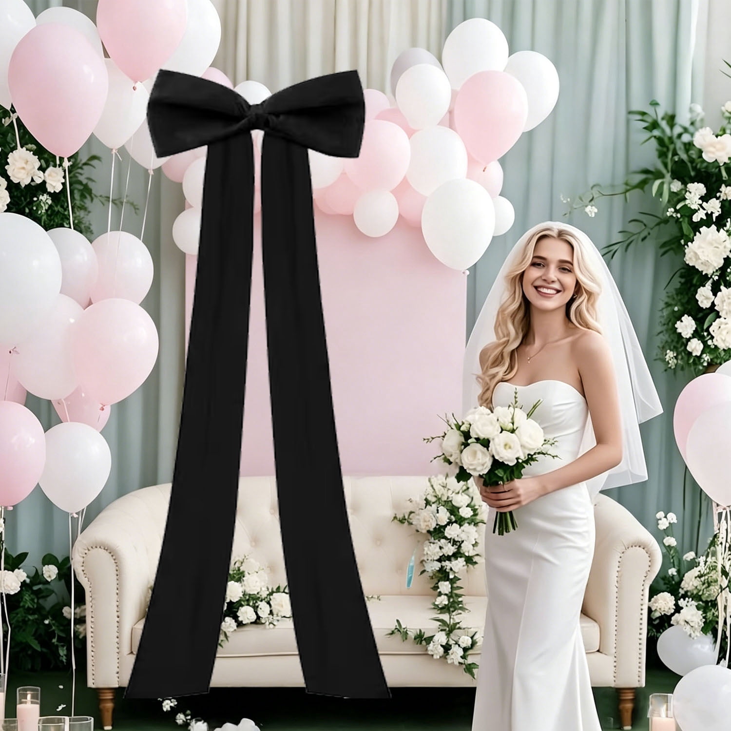 Meikd Extra-Large Decorative Bow: Giant Bow with Long Tassels—Perfect for Gift Decorations, Wedding Arches, Holiday Parties, and Christmas Trees (Black)