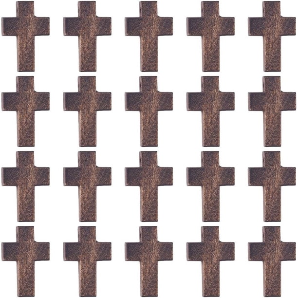 100 cuentas de madera con forma de cruz, pequeñas cruces de bolsillo, rosario de madera natural, crucifijo, dijes para Pascua.