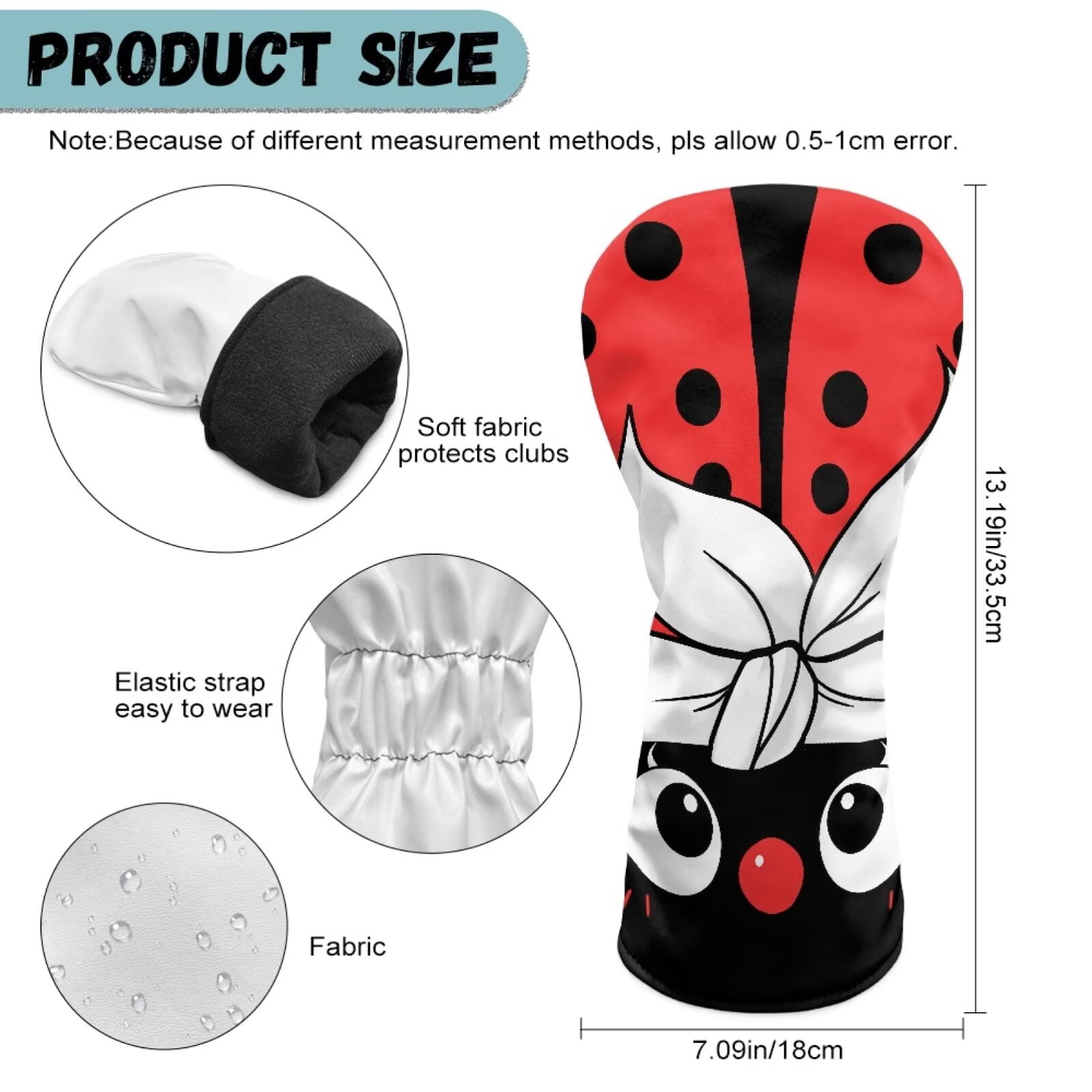 Uorisanigo Cute Ladybug Golf Club Head Covers, Driver, Fairway #3#5, Hybrid Headgear, Premium Waterproof PU Leather Golf Headcover Accessories for Women Men, Set of 3
