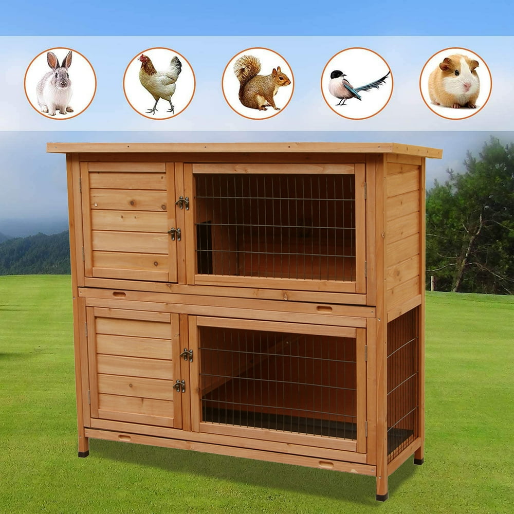 UHOMEPRO 48" Outdoor Rabbit Hutch, Wooden Chicken Coop, 2Story Rabbit