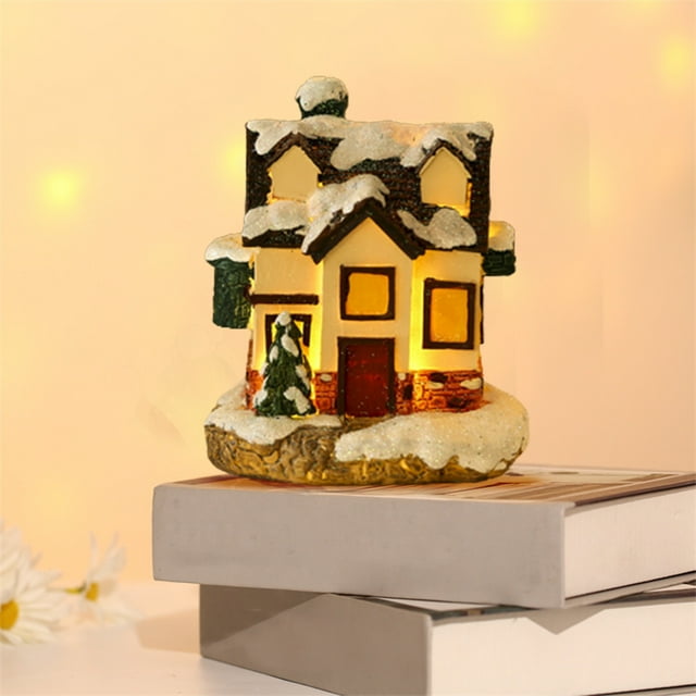 PEONAVET Resin House Decoration Mini Light Up Resin House Battery Operated In Dark Snowhouse Scene Collectible Buildings Miniature for Home Bedroom Table Desk Decoration